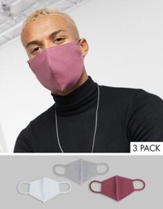 ASOS DESIGN 3 pack organic cotton jersey face covering in dusky pink and gray tones-Multi