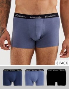 ASOS DESIGN 3 pack trunks in black and charcoal organic cotton save