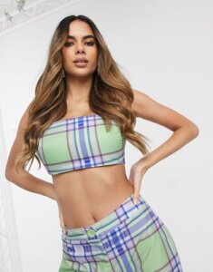 ASOS DESIGN 90's check crop top in shell fabric two-piece-Multi