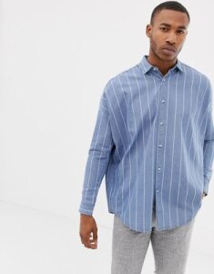 ASOS DESIGN 90s oversized denim stripe shirt-Blue