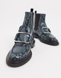 ASOS DESIGN Accurate premium leather hardwear ankle boots in blue snake