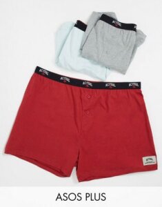 ASOS DESIGN Actual Plus 3 pack jersey boxers with actual branded waistband save-Multi