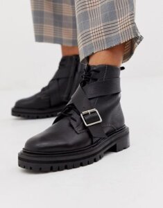ASOS DESIGN Agility premium leather chunky lace up boots in black