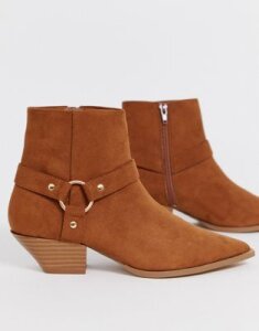 ASOS DESIGN Aidan harness western ankle boots in tan