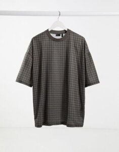 ASOS DESIGN all over dogtooth print t-shirt in black-Pink