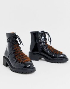 ASOS DESIGN Amsterdam shearling hiker boots-Black