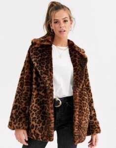 ASOS DESIGN animal faux fur coat-Multi