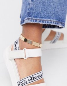 ASOS DESIGN anklet in watch style metal strap in gold tone