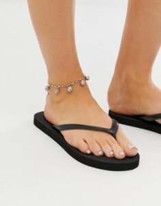 ASOS DESIGN anklet with iridescent faux freshwater pearl in gold tone