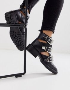 ASOS DESIGN Antidote leather cut out chunky ankle boots in black