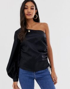 ASOS DESIGN asymmetric top with ruched side-Black