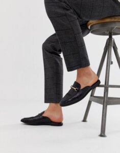 ASOS DESIGN backless mule loafer in black faux leather with croc effect