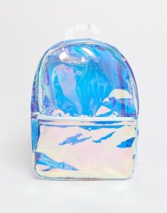 ASOS DESIGN backpack in iridescent plastic-Silver