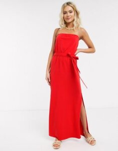 ASOS DESIGN bandeau maxi dress with belt in red
