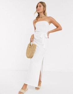 ASOS DESIGN bandeau maxi dress with belt in white