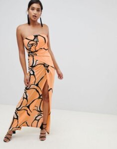 ASOS DESIGN bandeau printed maxi dress-Orange