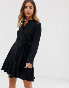 ASOS DESIGN belted mini shirt dress with pephem-Black