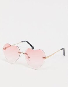 ASOS DESIGN bevel rimless heart sunglasses in pink
