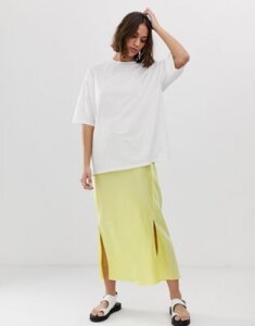 ASOS DESIGN bias cut satin midi skirt with splits-Yellow