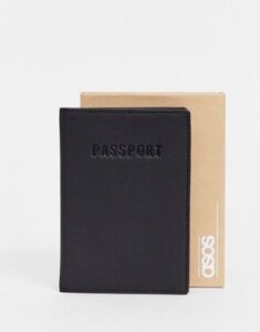 ASOS DESIGN black leather passport cover in gift box with deboss