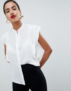ASOS DESIGN blouse with frill shoulder-White