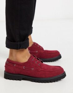 ASOS DESIGN boat shoes in red suedette with chunky sole