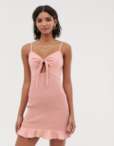 ASOS DESIGN bow front mini sundress with shirred skirt-Pink