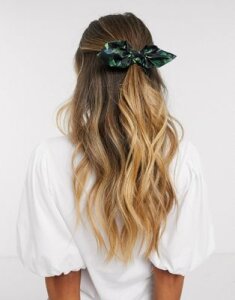 ASOS DESIGN bow hair tie in palm print-Multi