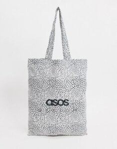ASOS DESIGN branded organic cotton tote bag in mono polka dot-Multi