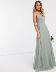 ASOS DESIGN Bridesmaid cami maxi dress with ruched bodice and tie waist-Green