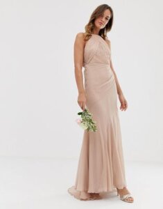 ASOS DESIGN Bridesmaid pinny bodice maxi dress with fishtail skirt-Gray
