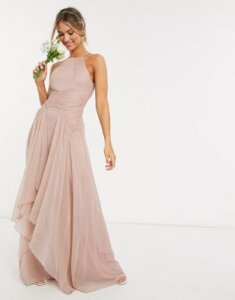 ASOS DESIGN Bridesmaid pinny maxi dress with ruched bodice and layered skirt detail-Multi