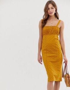 ASOS DESIGN broderie midi sundress with ruched bust-Yellow