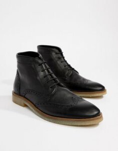 ASOS DESIGN Brogue Boots In Black Leather With Natural Sole