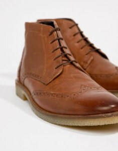 ASOS DESIGN brogue boots in tan leather with natural sole