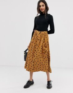 ASOS DESIGN button front midi skirt in polka dot with oversized pockets-Multi