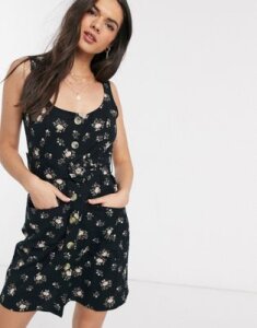 ASOS DESIGN button through linen mini sundress with self covered belt in floral print-Multi
