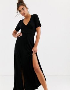 ASOS DESIGN button through maxi tea dress with splits-Black