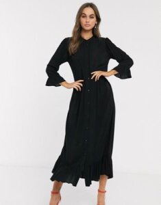 ASOS DESIGN button through tiered smock maxi dress in crinkle-Black