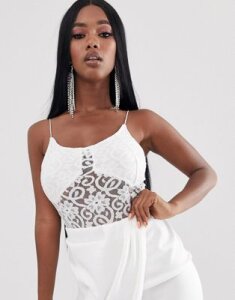 ASOS DESIGN cami body in lace with seam detail-White