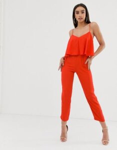 ASOS DESIGN cami jumpsuit with double layer and peg leg-Red
