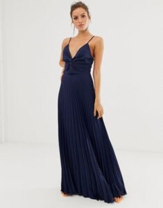 ASOS DESIGN cami maxi dress with pleat skirt and knot bodice-Navy