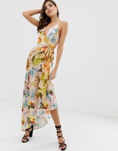 ASOS DESIGN cami maxi dress with ruched waist in mixed floral print-Multi
