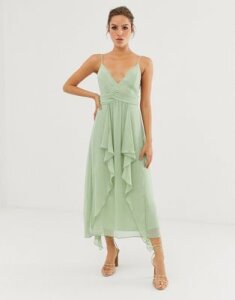ASOS DESIGN cami midi dress with soft layered skirt and ruched bodice-Green