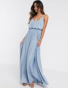 ASOS DESIGN cami plunge maxi dress with blouson top in dusky blue