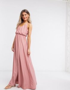 ASOS DESIGN cami plunge maxi dress with blouson top in soft pink