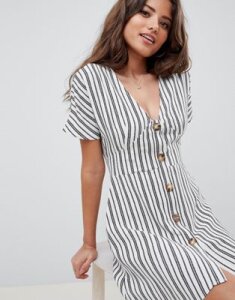 ASOS DESIGN casual button through mini dress in stripe-Multi