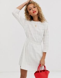 ASOS DESIGN casual elasticated mini dress in texture-White
