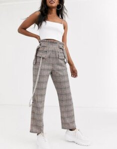 ASOS DESIGN check jacquard utility pants with pockets and chains-Multi