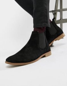 ASOS DESIGN chelsea boots in black suede with natural sole